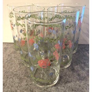 6 Vintage Libbey Pfaltzgraff Bonnie Brae Tea Rose Tumblers  5.75" Tall  # 2194